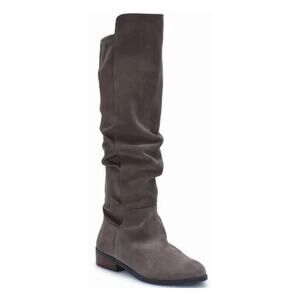Lucky Brand Boots Womens Size 6.5 Taupe Gray Calypso Suede Leather Over the Knee